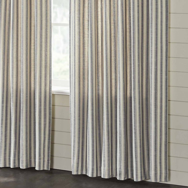 Piper Classics Market Place Gray Ticking Stripe Panel Curtains, Set of 2, 84" L x 40", Farmhouse & Country Style Gray & Cream Window Drapes - Image 5
